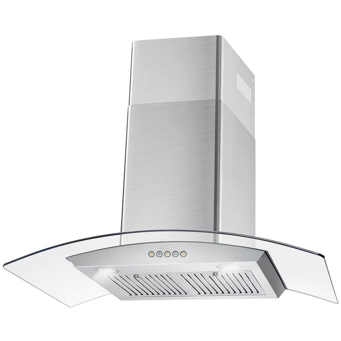 Cosmo 36" Ductless Wall Mount Range Hood in Stainless Steel with Push Button Controls, LED Lighting and Carbon Filter Kit for Recirculating COS-668WRC90-DL