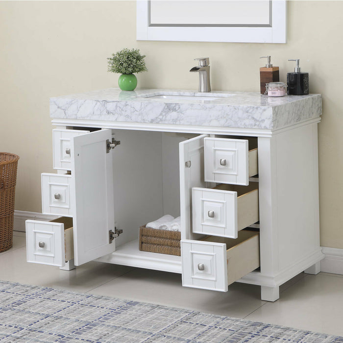 Altair Jardin 48" Single Bathroom Vanity Set in White and Carrara White Marble Countertop with Mirror 539048-WH-CA