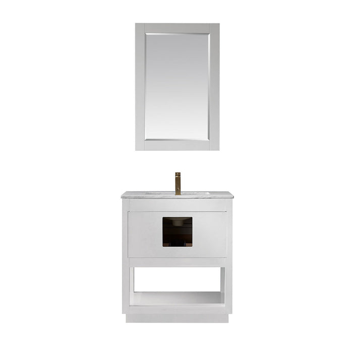 Altair  Remi 30" Single Bathroom Vanity Set in White and Carrara White Marble Countertop with Mirror  532030-WH-CA