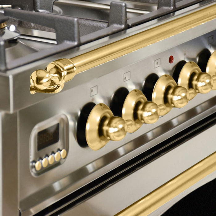 Hallman 30''  Single Oven Duel Fuel Italian Range, Brass Trim, Stainless Steel HDFR30BSSS