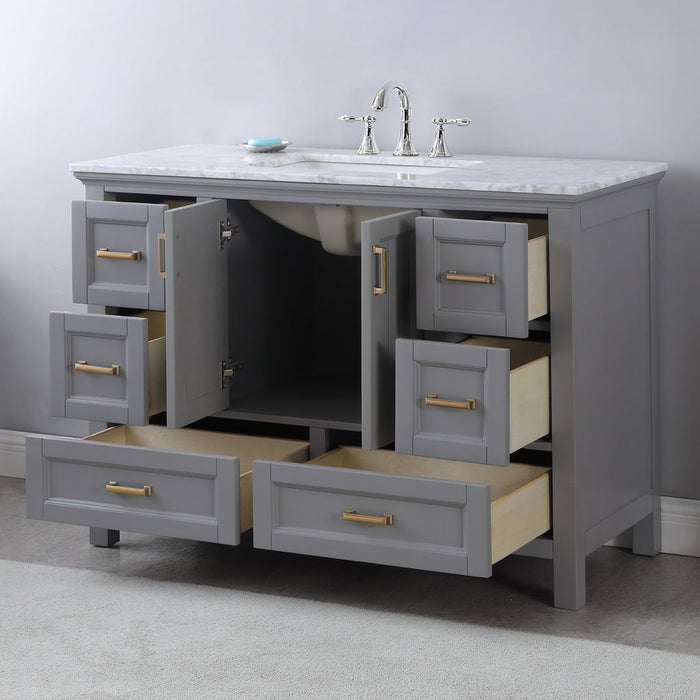 Altair Isla 48" Single Bathroom Vanity Set in Gray and Carrara White Marble Countertop with Mirror  538048-GR-CA