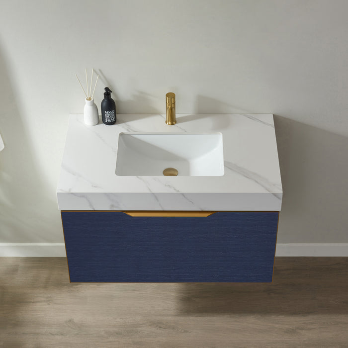 Vinnova Alicante 36" Vanity in Classic Blue with White Sintered Stone Countertop and undermount sink With Mirror  701436-CB-SMB