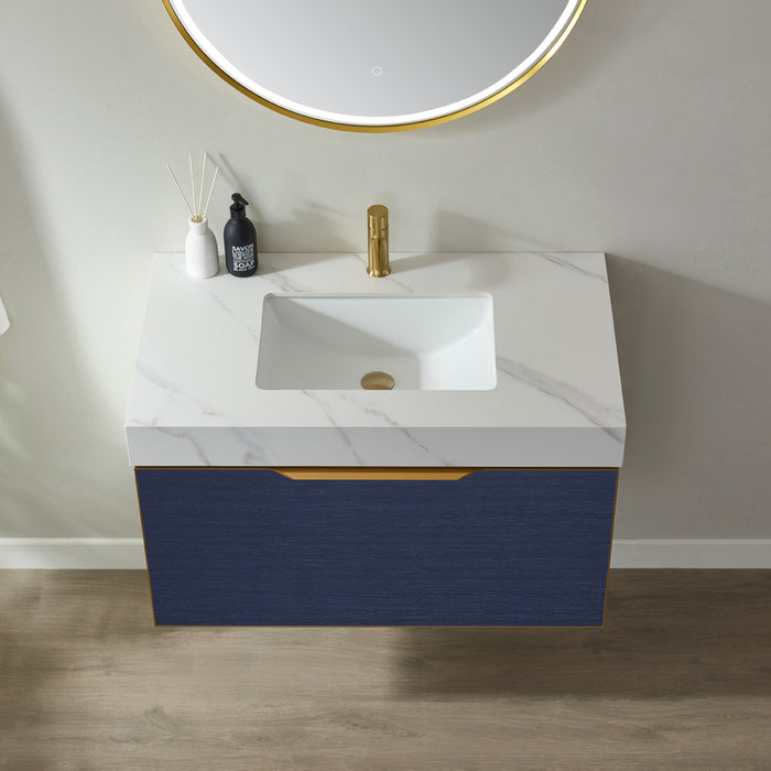Vinnova Alicante 36" Vanity in Classic Blue with White Sintered Stone Countertop and undermount sink With Mirror  701436-CB-SMB