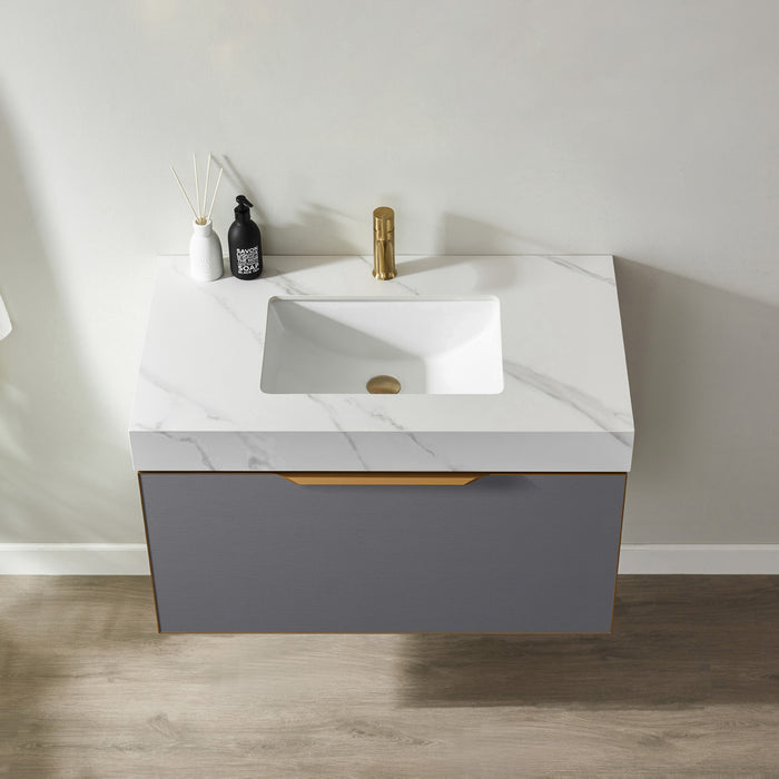 Vinnova Alicante 36" Vanity in Grey with White Sintered Stone Countertop and undermount sink With Mirror  701436-MG-SMB