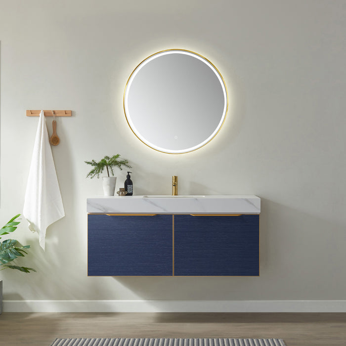 Vinnova Alicante 48" Vanity in Classic Blue with White Sintered Stone Countertop and undermount sink With Mirror  701448-CB-SMB