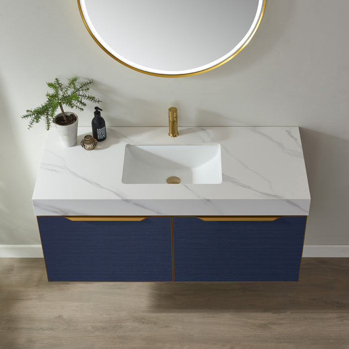 Vinnova Alicante 48" Vanity in Classic Blue with White Sintered Stone Countertop and undermount sink With Mirror  701448-CB-SMB