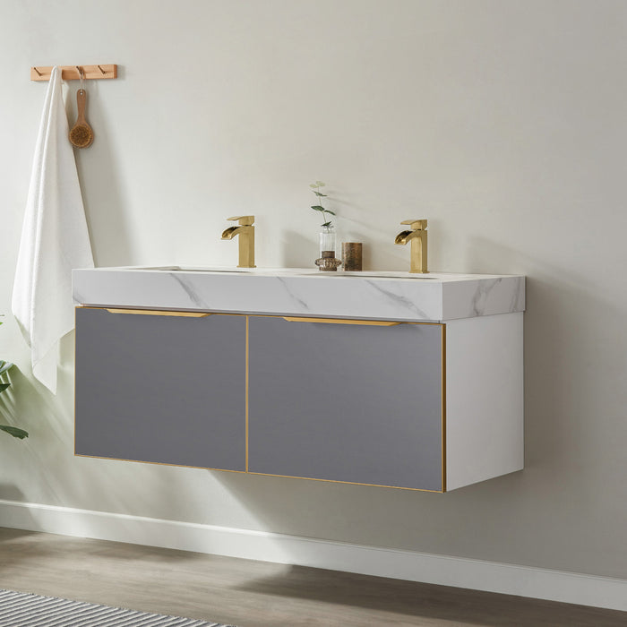 Vinnova Alicante 48M" Vanity in Grey with White Sintered Stone Countertop and undermount sink With Mirror  701448M-MG-SMB