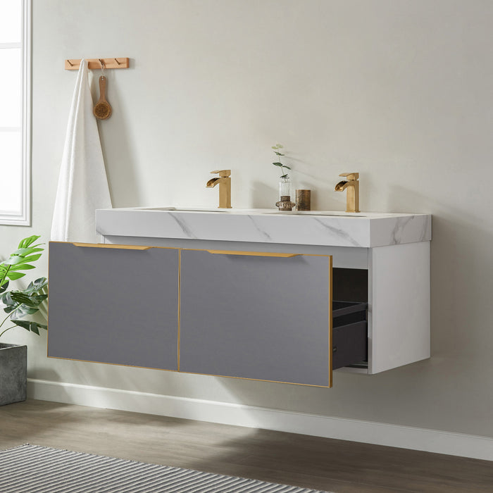 Vinnova Alicante 48M" Vanity in Grey with White Sintered Stone Countertop and undermount sink With Mirror  701448M-MG-SMB