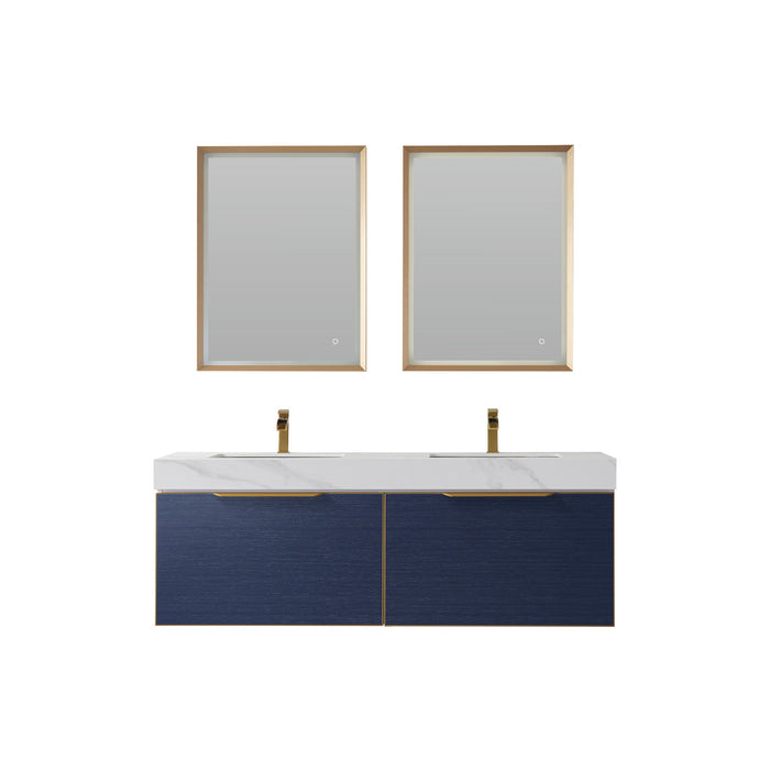 Vinnova Alicante 60" Vanity in Classic Blue with White Sintered Stone Countertop and undermount sink With Mirror  701460-CB-SMB