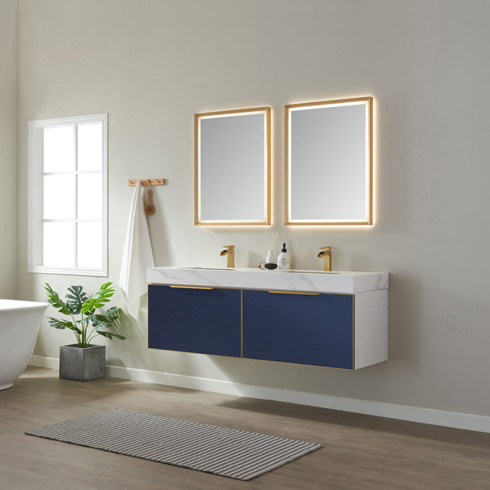 Vinnova Alicante 60" Vanity in Classic Blue with White Sintered Stone Countertop and undermount sink With Mirror  701460-CB-SMB