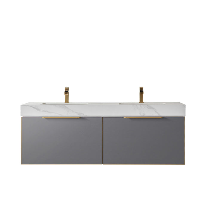 Vinnova Alicante 60" Vanity in Grey with White Sintered Stone Countertop and undermount sink With Mirror  701460-MG-SMB