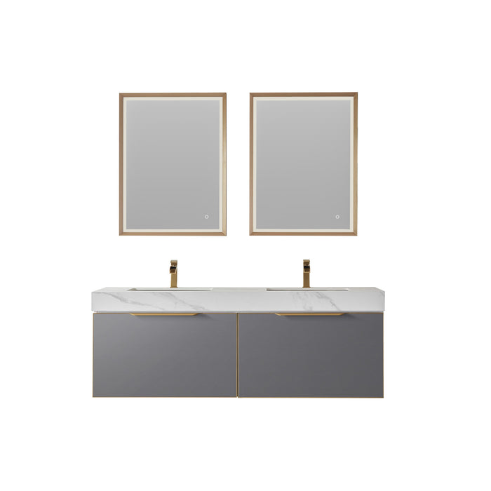 Vinnova Alicante 60" Vanity in Grey with White Sintered Stone Countertop and undermount sink With Mirror  701460-MG-SMB