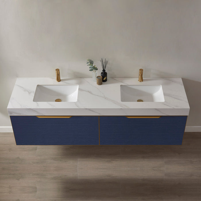 Vinnova Alicante 72" Vanity in Classic Blue with White Sintered Stone Countertop and undermount sink With Mirror  701472-CB-SMB