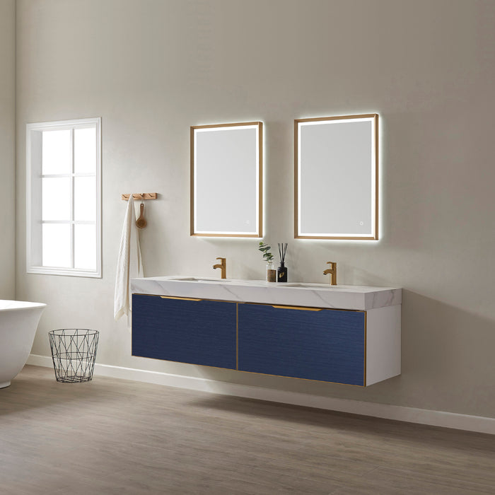 Vinnova Alicante 72" Vanity in Classic Blue with White Sintered Stone Countertop and undermount sink With Mirror  701472-CB-SMB