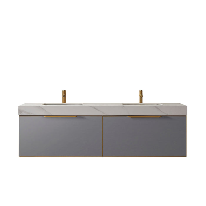 Vinnova Alicante 72" Vanity in Grey with White Sintered Stone Countertop and undermount sink With Mirror  701472-MG-SMB