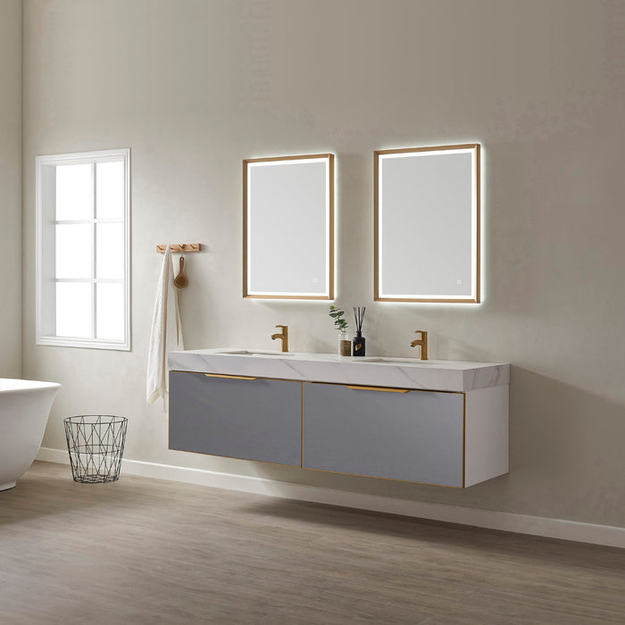 Vinnova Alicante 72" Vanity in Grey with White Sintered Stone Countertop and undermount sink With Mirror  701472-MG-SMB