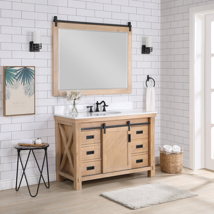 Vinnova Cortes 48" Single Sink Bath Vanity in Weathered Pine with White Composite Countertop and Mirror  701748-WP-WS
