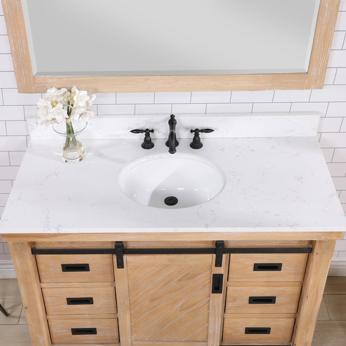 Vinnova Cortes 48" Single Sink Bath Vanity in Weathered Pine with White Composite Countertop and Mirror  701748-WP-WS