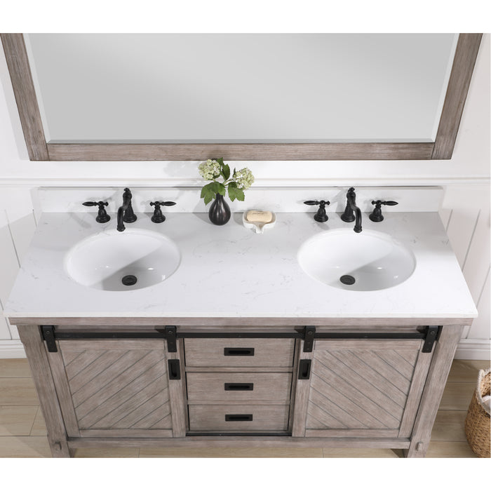 Vinnova Cortes 60" Double Sink Bath Vanity in Classical Grey with White Composite Countertop and Mirror  701760-CR-WS