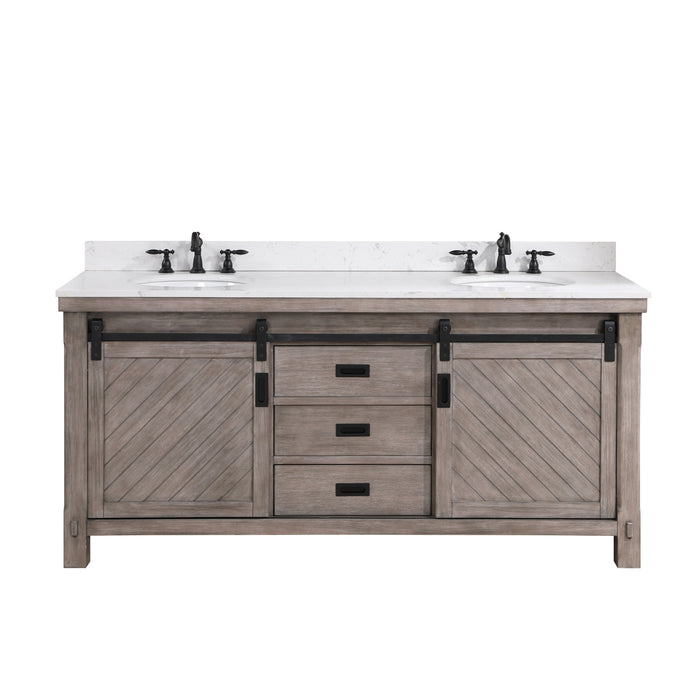Vinnova Cortes 72" Double Sink Bath Vanity in Classical Grey with  White Composite Countertop and Mirror  701772-CR-WS