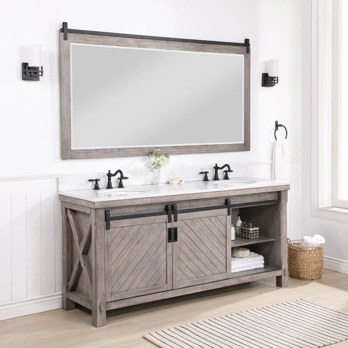 Vinnova Cortes 72" Double Sink Bath Vanity in Classical Grey with  White Composite Countertop and Mirror  701772-CR-WS