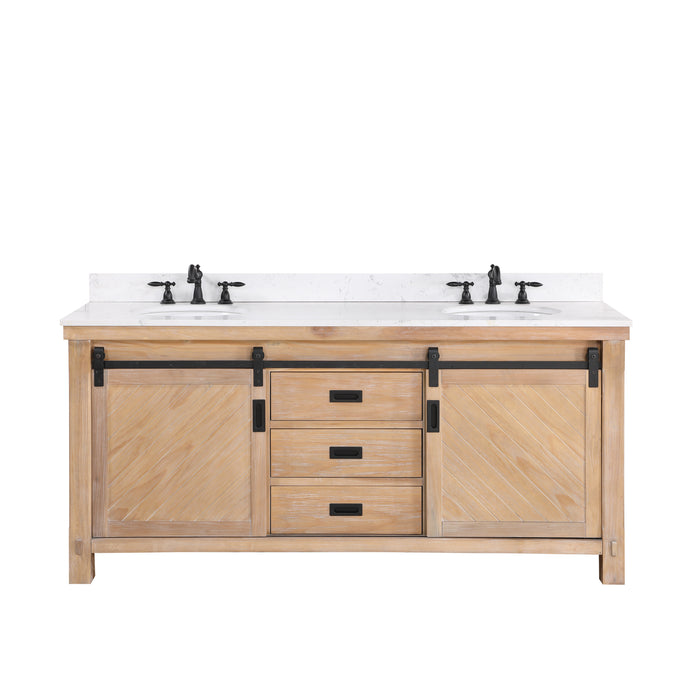 Vinnova Cortes 72" Double Sink Bath Vanity in Weathered Pine with White Composite Countertop and Mirror  701772-WP-WS