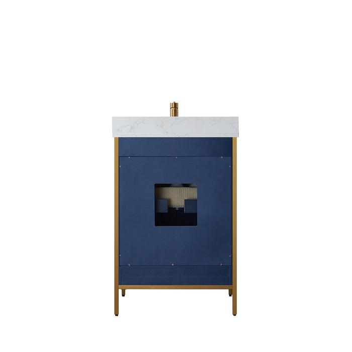 Vinnova Granada 24" Vanity in Royal Blue with White Composite Grain Stone Countertop With Mirror  736024-RB-GW