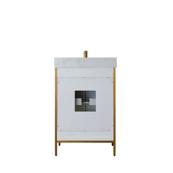 Vinnova Granada 24" Vanity in White with White Composite Grain Stone Countertop With Mirror  736024-WH-GW