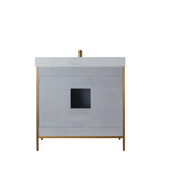 Vinnova Granada 36" Vanity in Paris Grey with White Composite Grain Stone Countertop With Mirror  736036-PG-GW