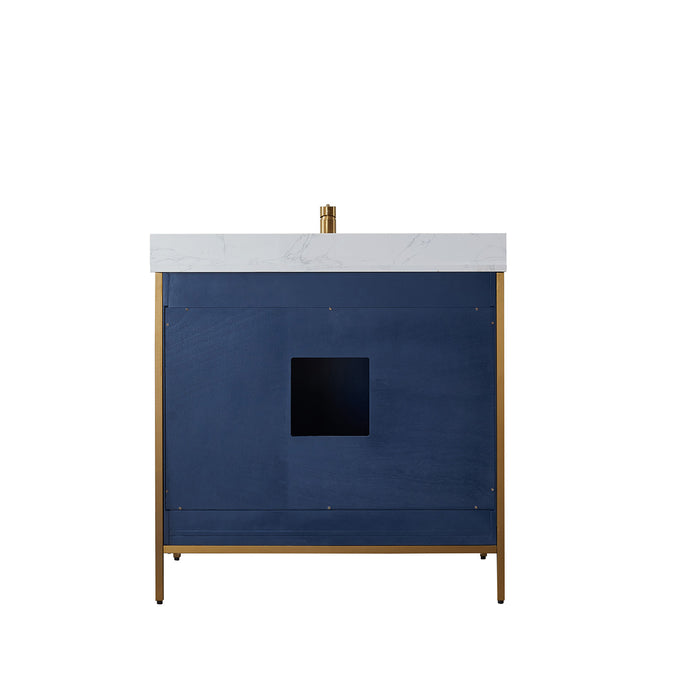 Vinnova Granada 36" Vanity in Royal Blue with White Composite Grain Stone Countertop With Mirror  736036-RB-GW