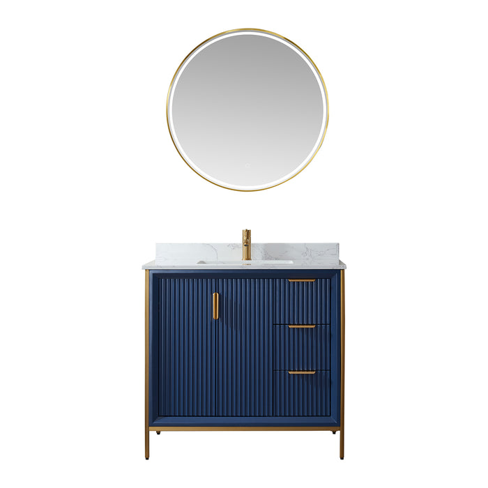 Vinnova Granada 36" Vanity in Royal Blue with White Composite Grain Stone Countertop With Mirror  736036-RB-GW