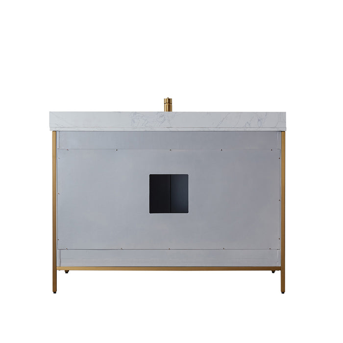Vinnova Granada 48" Vanity in Paris Grey with White Composite Grain Stone Countertop With Mirror  736048-PG-GW