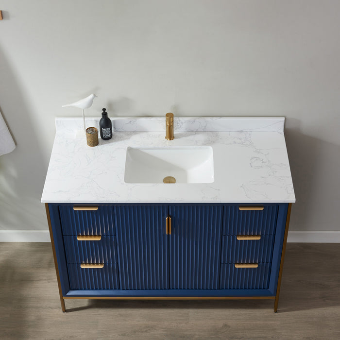 Vinnova Granada 48" Vanity in Royal Blue with White Composite Grain Stone Countertop With Mirror  736048-RB-GW