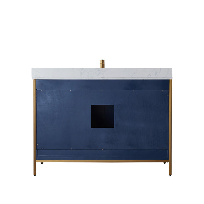 Vinnova Granada 48" Vanity in Royal Blue with White Composite Grain Stone Countertop With Mirror  736048-RB-GW