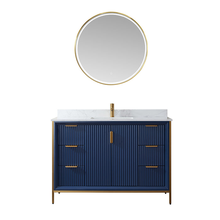 Vinnova Granada 48" Vanity in Royal Blue with White Composite Grain Stone Countertop With Mirror  736048-RB-GW