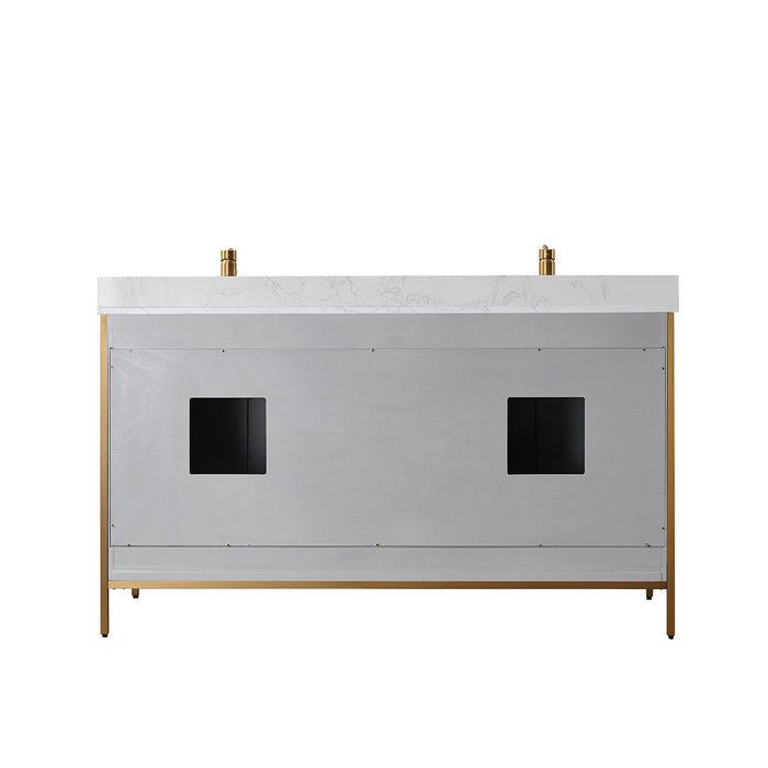 Vinnova Granada 60" Vanity in Paris Grey with White Composite Grain Stone Countertop With Mirror  736060-PG-GW