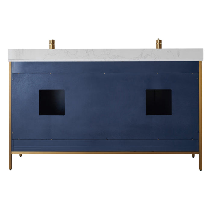 Vinnova Granada 60" Vanity in Royal Blue with White Composite Grain Stone Countertop With Mirror  736060-RB-GW
