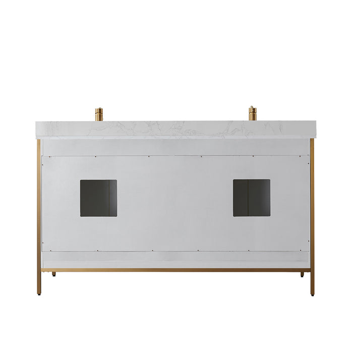 Vinnova Granada 60" Vanity in White with White Composite Grain Stone Countertop With Mirror  736060-WH-GW