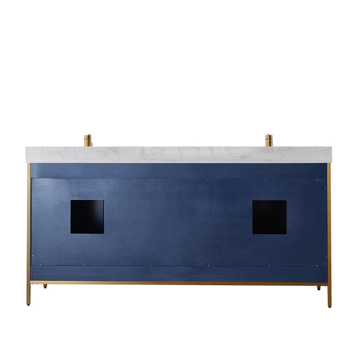 Vinnova Granada 72" Vanity in Royal Blue with White Composite Grain Stone Countertop With Mirror  736072-RB-GW