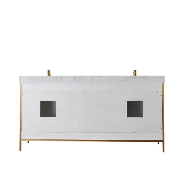Vinnova Granada 72" Vanity in White with White Composite Grain Stone Countertop With Mirror  736072-WH-GW