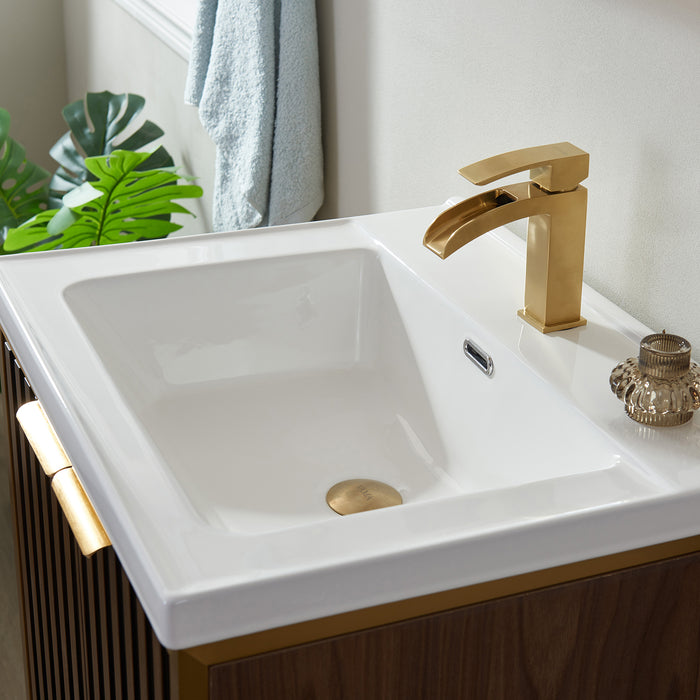 Vinnova Donostia 24" Vanity in Walnut with Ceramic under-mount Sink With Mirror 737024-NLW-WH