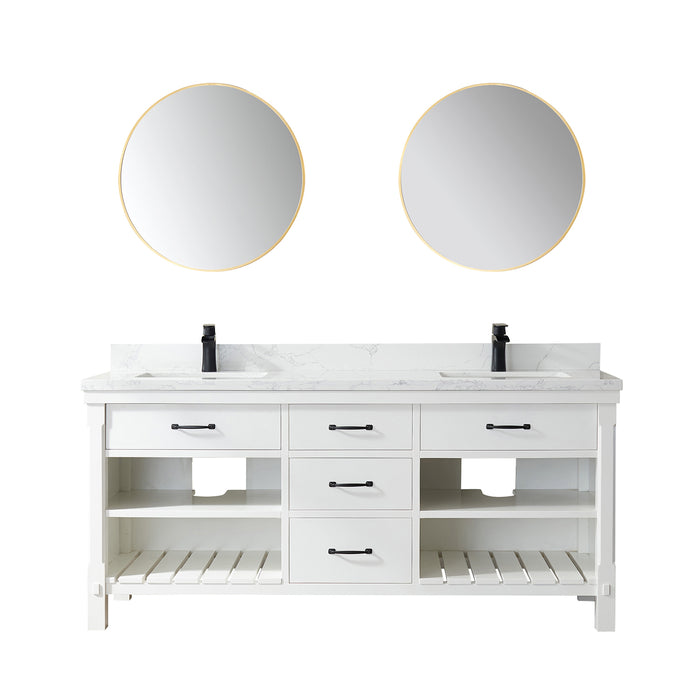 Vinnova Valencia 72" Vanity in White with White Composite Grain Stone Countertop With Mirror  798072-WH-GW