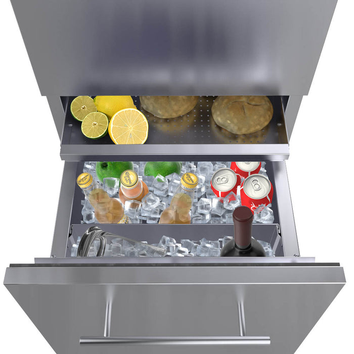Sunstone 18" Combo Paper Towel Holder/Cutlery Drawer with Cutting Board & Insulated Ice Chest Dry Storage Drawer with Drain SBC18DPIC