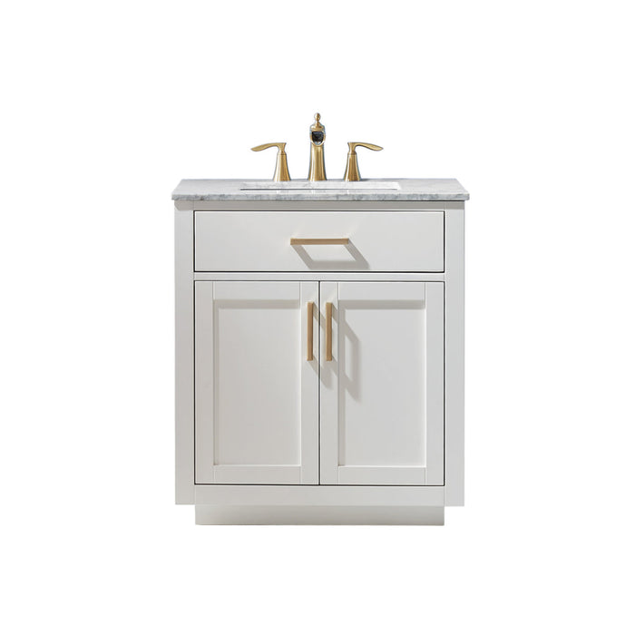 Altair Ivy 30" Single Bathroom Vanity Set in White and Carrara White Marble Countertop with Mirror 531030-WH-CA