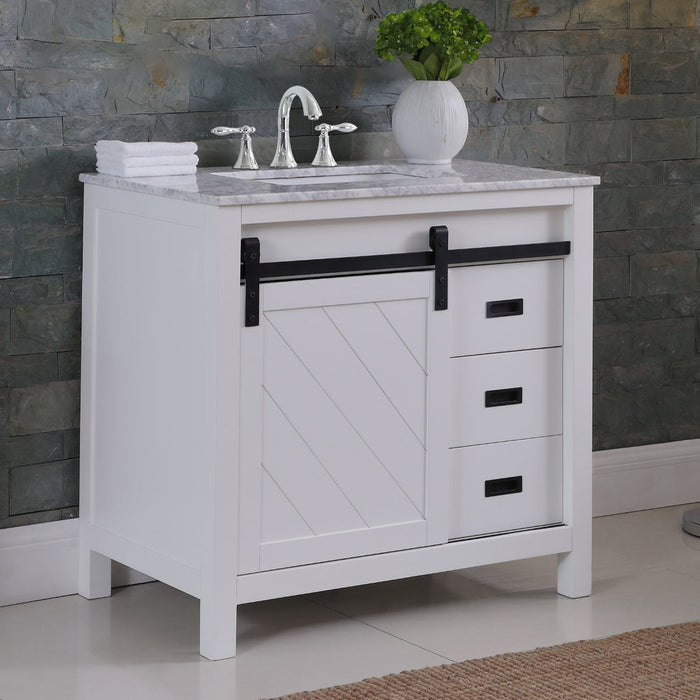 Altair Kinsley 36" Single Bathroom Vanity Set in White and Carrara White Marble Countertop with Mirror 536036-WH-CA