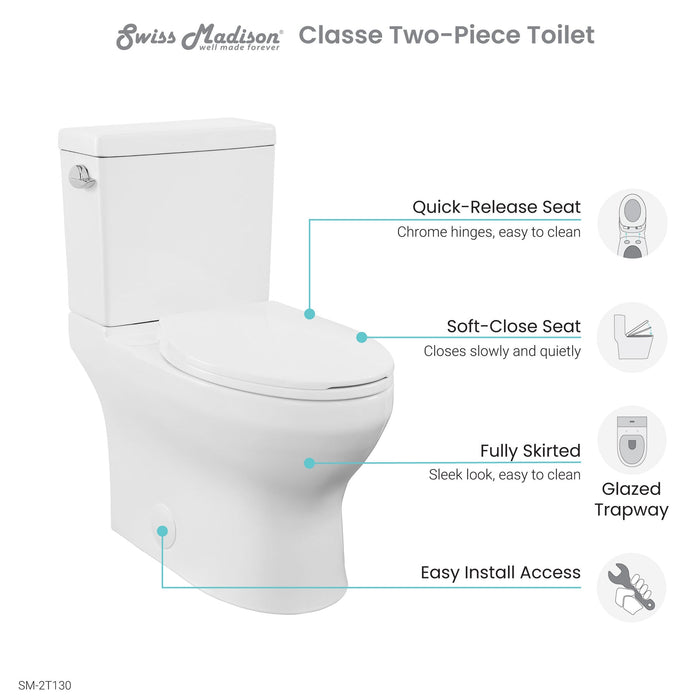 Swiss Madison Classé Two-Piece Elongated Toilet Side Flush 1.28 gpf - SM-2T130