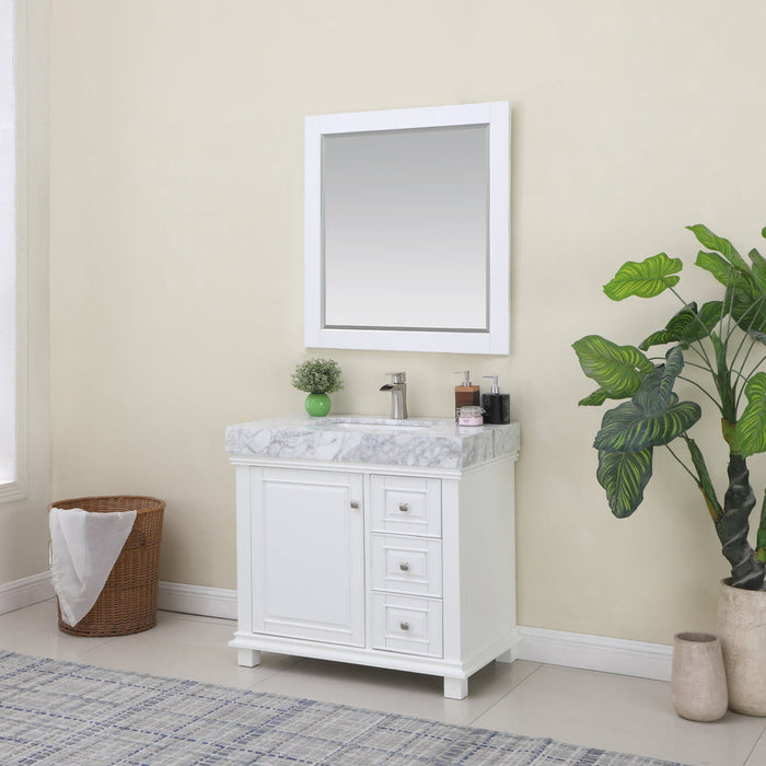 Altair Jardin 36" Single Bathroom Vanity Set in White and Carrara White Marble Countertop with Mirror 539036-WH-CA