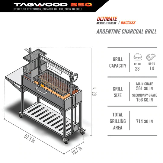 Tagwood Argentine Santa Maria Wood Fire & Charcoal Grill BBQ03SS