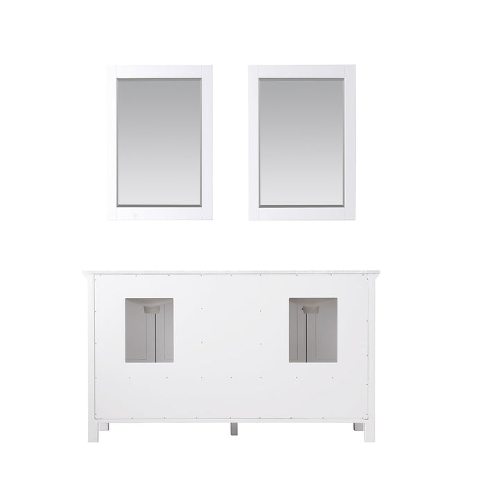 Altair Isla 60" Double Bathroom Vanity Set in White and Carrara White Marble Countertop with Mirror 538060-WH-CA