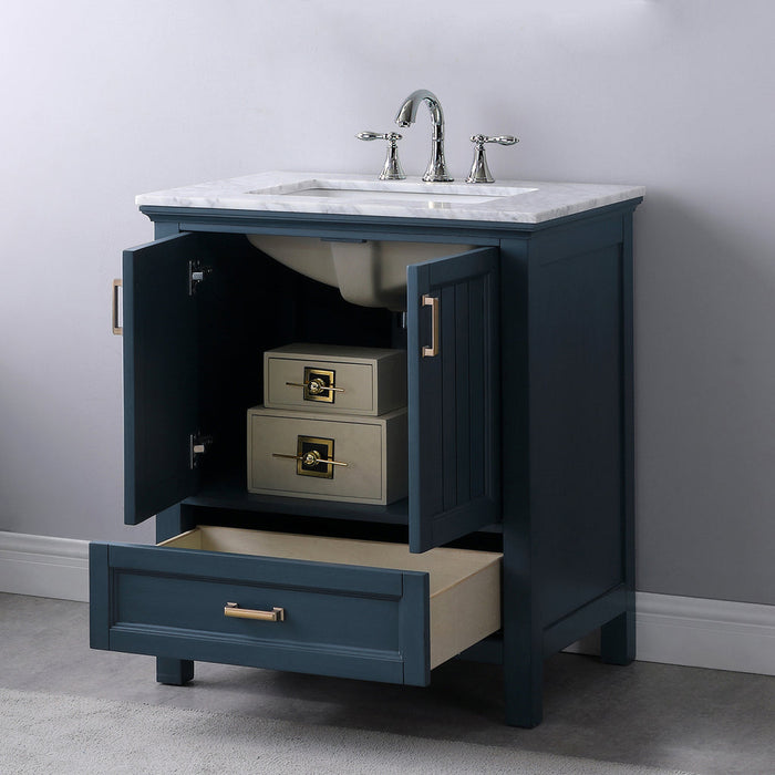 Altair Isla 30" Single Bathroom Vanity Set in Classic Blue and Carrara White Marble Countertop with Mirror 538030-CB-CA